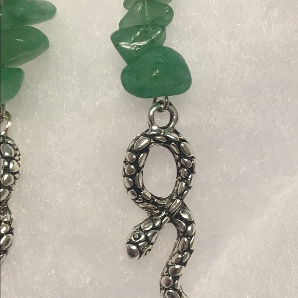 SOLD Green Aventurine Silver Snake Dangle Earrings - Picture 5 of 8